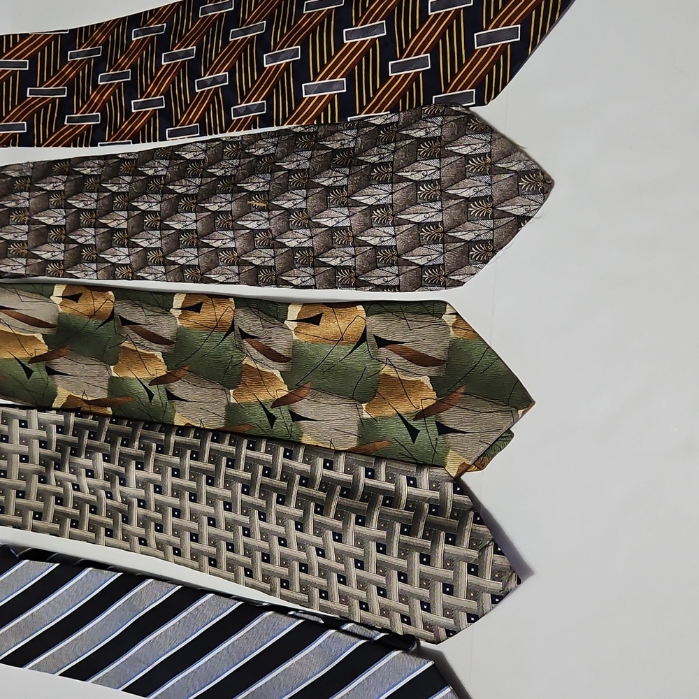 Neck Ties Mens Black Gray Brown Blue Green Bundle Lot of 5 #1020